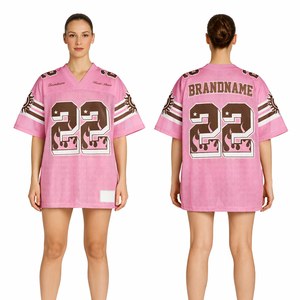 Women Oversized Pink Sports Jersey Dress Custom Logo Breathable Mesh T Shirt Dress Casual Streetwear American Football Style - Product Image 1