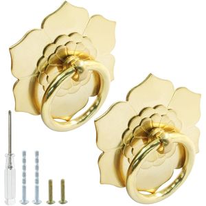 Vintage Style 2-Piece Gold Brass Ring Pulls <b>Handle</b> Elegant Drawer <b>Knobs</b> for Kitchen Cabinets and Wardrobe <b>Furniture</b> - Product Image 2