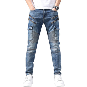 Nuevos Jeans Cargo de Mezclilla Premium para Hombre, Corte Slim, Lavado a la Piedra, con Cierres, Estilo Moto, Cintura Media, Transpirables, de Algodón, para Otoño - Product Image 2