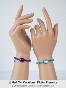 กำไลข้อมือเชือกแว็กซ์โบโฮปรับได้ประดับด้วยพลอยสีม่วงทรงเหลี่ยมเคลือบทองทำมือ สไตล์วินเทจมินิมอล ขายส่ง - Product Image 4