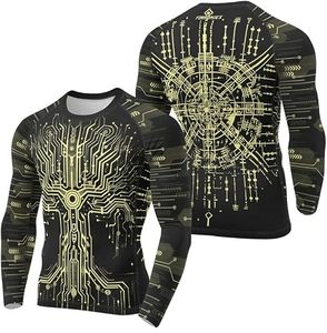 Chemise de compression à manches longues pour homme Fornitus, manches longues, impression par sublimation, séchage rapide, design circuit noir et or - Product Image 4
