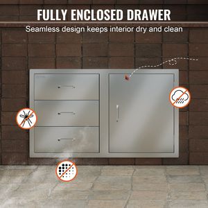 Cucina esterna in acciaio inossidabile 38.3 combinazione di stoccaggio "w X 22.7" "h X 20.7" porta di accesso per barbecue tripla cassetti maniglie in acciaio inossidabile - Product Image 6