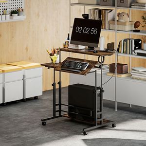 Scrivania per Computer Marrone per Ufficio Domestico con Opzione Regolabile in Altezza e Ripiano Inclinabile con Ruote - Product Image 2