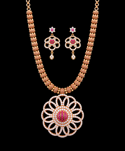 Elegant Antique Gold Plated Brass Necklace and Earring <b>Set</b> with Geometric Pendant Luxury <b>Bridal</b> Wedding <b>Jewelry</b> - Product Image 4
