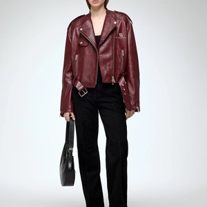 Women's PU Leather <b>Biker</b> <b>Jacket</b> Stand Collar Functional Pockets Slim Fit Zipper Closure Autumn Wear 2026 - Product Image 4