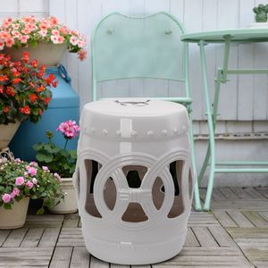 Tabouret de jardin en céramique 14'' x 17'' avec motif anneau double nœud, matériau émaillé robuste pour usage extérieur et décoratif domestique - Product Image 2