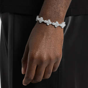 925 Sterling <b>Silver</b> Clover Moissanite Bracelet VVS D Color Diamond Flower Link Tennis Bracelet <b>for</b> <b>Men</b> Women - Product Image 1