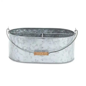 Organizador de utensilios de cocina de 5 niveles, resistente, no plegable, de metal plateado galvanizado, con bordes en tono cobre y asa de madera, estilo rústico para comedor - Product Image 4