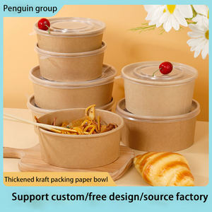 Wholesale Kraft Paper Disposable Bowl With <b>Lid</b> Thickened Salad Takeaway Lunch Box Waterproof ECO-Friendly Custom - Product Image 6