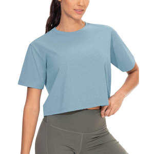 Haut court asymétrique pour femme à manches courtes, col rond, coupe ajustée, tricoté, séchage rapide, décontracté, mode estivale, léger et respirant - Product Image 5