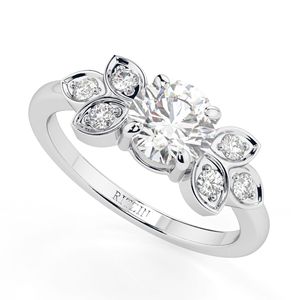 Anillo de Compromiso de Oro Blanco con 7 Diamantes Cultivados en Laboratorio de Corte Redondo, Estilo Elegante para Mujer - Product Image 1