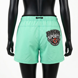 กางเกงว่ายน้ำผู้หญิง ผ้าโพลีเอสเตอร์พรีเมียม 140 GSM แห้งเร็ว สีเขียวมิ้นท์ ด้านข้างเป็นผ้าตาข่ายสีดำ พร้อมโลโก้แบบรีดร้อนตามสั่ง - Product Image 2