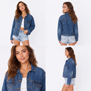 Women's Denim <b>Trucker</b> <b>Jacket</b> Full Sleeve Turn-down Collar Button Closure Denim <b>Jackets</b> Ladies Chest Pockets Casual Jeans <b>Jacket</b> - Product Image 5