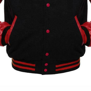 Custom Black <b>Red</b> Waterproof Windproof Unisex Varsity Jacket Manufacturer Wholesale <b>Wool</b> Body <b>Red</b> Leather Sleeves Jacket - Product Image 4