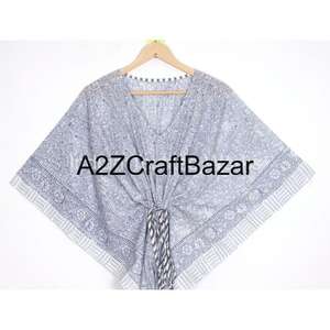 Kaftan court indien fait main, imprimé floral, écologique, lavable, vêtement de nuit naturel, robe kimono, paréo de plage court - Product Image 3