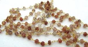 Perles de pierre facettées en quartz rutilé jaune, en forme de rondelle, pour chapelet, enroulées sur fil, vendues au mètre - Product Image 5