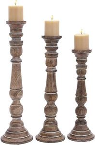 Ensemble de porte-bougies en bois brut, forme de colonne, design conique, finition naturelle, décoration d'intérieur, collection de 3 pièces - Product Image 1