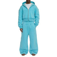 Ensemble de survêtement unisexe avec sweat à capuche court zippé et pantalon de jogging large, tenue décontractée 2 pièces, streetwear, ensemble en coton avec logo personnalisé
