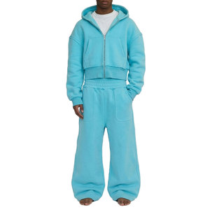 Ensemble de survêtement unisexe avec sweat à capuche court zippé et pantalon de jogging large, tenue décontractée 2 pièces, streetwear, ensemble en coton avec logo personnalisé - Product Image 1