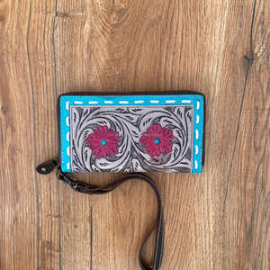 Nouveau Western fabriqué à la main en cuir sculpté pochette bracelet rouge Design Floral polyvalent femmes portefeuille et accessoire multi-usage - Product Image 3