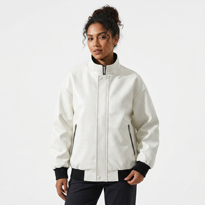 <b>Men's</b> <b>White</b> <b>Jacket</b> Stand Collar Zipper Casual Autumn Style Regular Fit Embossed Texture Solid Color - Product Image 3