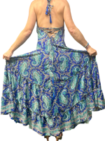Ensemble robe longue évasée pour femme, imprimé floral multi-motifs, impression numérique, lavable, en soie tissée, avec pompons, été, naturel, uni, haute qualité