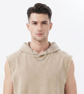 Camiseta sin mangas con capucha para hombre, 100% algodón, para gimnasio, fitness, entrenamiento, camiseta muscular, chaleco sin mangas personalizado, sudadera con capucha para hombre - Product Image 4