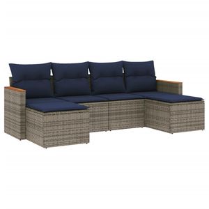 Juego de sofás de jardín de ratán sintético gris de 6 piezas con cojines - Product Image 2