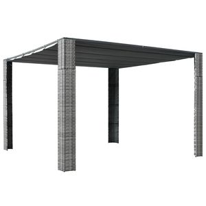 Gazebo de Ratán PE en Antracita y Gris con Acero con Recubrimiento en Polvo y Toldo de Poliéster y Pérgola - Product Image 1