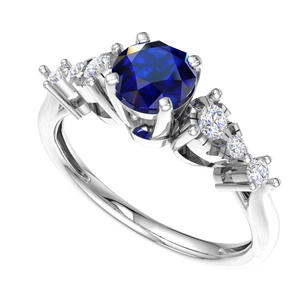 Anillo de Compromiso y Boda Clásico de Plata de Ley 925 con Baño de Rodio, Tres Piedras de Zafiro Azul y Circonita Cúbica para Mujer - Product Image 1