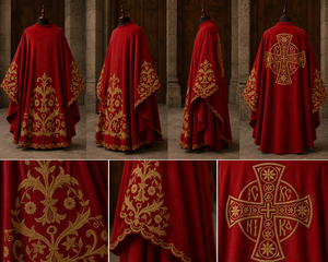 Casulla Bordada Católica, Casulla Bordada Personalizada para Iglesia, Casulla Tradicional Católica Roja - Product Image 6