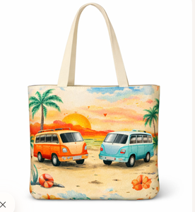 Sac fourre-tout en toile de plage au design personnalisé avec imprimé palmier, poche avant, grande taille, poignée épaule, sac de shopping - Product Image 5