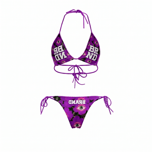 Conjunto de Bikini Triangular con Estampado Completo en Morado, Poliéster y Spandex Premium de 220 GSM, con Logotipo Personalizado, Sublimación Térmica - Product Image 2