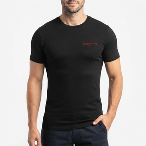 T-shirts de sport pour hommes, coupe slim, tissu doux, nouveau design de qualité, couleur noire, avec logo personnalisé. - Product Image 2