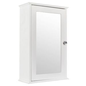 Specchio da Bagno Bianco a Porta Singola con Armadietto a Muro e Mensola, Serie RT - Product Image 3