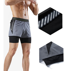 Shorts de sport pour homme à séchage rapide, écologiques, unis, avec taille élastique, mi-longs, gris, noir, polyester, coton - Product Image 4