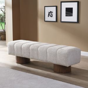 Panca Imbottita in Finta Pelliccia Beige per Sala da Pranzo, Ingresso, Camera da Letto o Soggiorno, Nessun Montaggio Richiesto - Product Image 1