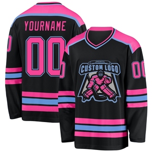 Wholesale Direct Manufacturing Industry Custom Black Pink-<b>Light</b> Blue Hockey Jersey - Product Image 1