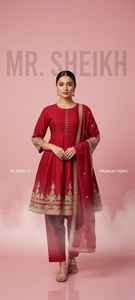 Shalwar Kameez en coton brodé pour femmes, tendance été, 3 pièces, prêt-à-porter, grandes tailles, très demandé. - Product Image 3