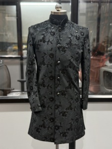 Premium Black <b>Velvet</b> Sherwani Long <b>Jacket</b> Bandhgala Wedding Party Groom Wear Private Label Manufacturer Ethnic Outfit OEM ODM - Product Image 4