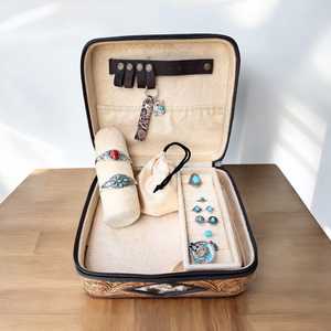 Boîte à bijoux en cuir de vachette style western cousu, tailles et couleurs personnalisables, option logo sur mesure, mignonne et tendance, boîte de voyage pour trousse de toilette - Product Image 3