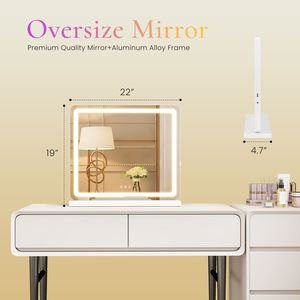 Specchio LED Dimmerabile 19x22 Pollici con 3 Modalità di Colore, Schermo Touch per Tavolo da Trucco, Rettangolare Bianco - Product Image 4