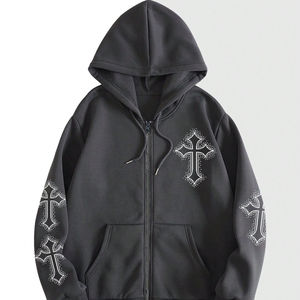 Custom <b>Gothic</b> Cross Graphic Zip Up <b>Hoodie</b> Black Oversized Streetwear <b>Hoodie</b> Manufacturer - Product Image 1