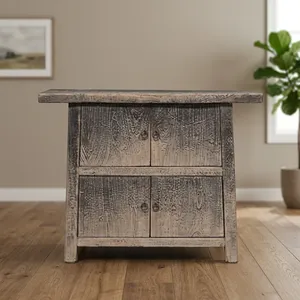 Rustic Solid Wood Living Room <b>Cabinet</b> With 4 Doors Antique Finish Handmade <b>Storage</b> Furniture For Home Decor - Product Image 3