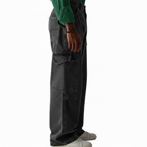 Pantalones vaqueros de mezclilla holgados de estilo urbano con bolsillos laterales, lavado vintage, efecto desgastado, de gran tamaño y peso pesado para hombre - Product Image 2