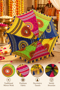 Sombrilla Decorativa Tradicional de Rajastán para Decoración de Bodas, Mehndi, Haldi, Festivales, Fiestas, Bordada y Colorida - Product Image 4