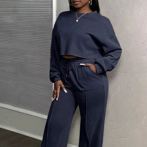 Ensemble de survêtement pour femme, coupe slim, coton et polyester, respirant, extensible, vêtements de sport, ensemble de sportswear - Product Image 1