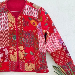 Women Quilted Cotton <b>Jacket</b> Patchwork Floral <b>Mandarin</b> <b>Collar</b> Three Quarter Sleeve Autumn Outerwear Quilted <b>Jacket</b> - Product Image 5