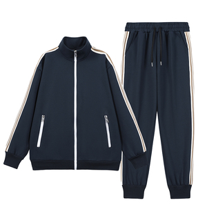Unisex Black Tracksuit Set With White Stripes Full Zip <b>Jacket</b> And Side Pockets Jogger Pants Autumn Sportswear - Product Image 2