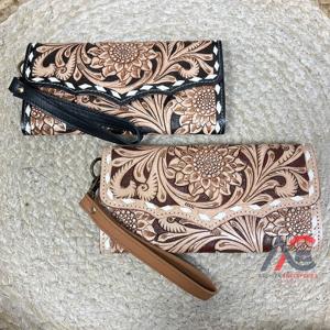 Nouvelle Pochette à Main en Cuir de Vachette Fait Main de Qualité Supérieure, Motif Tournesol Élégant avec Multiples Emplacements pour Cartes pour Femmes - Product Image 1